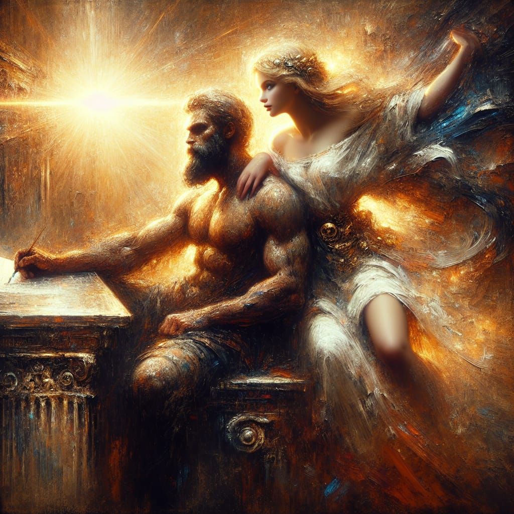 Heroic Poet and Muse in a Warm, Sunny Landscape