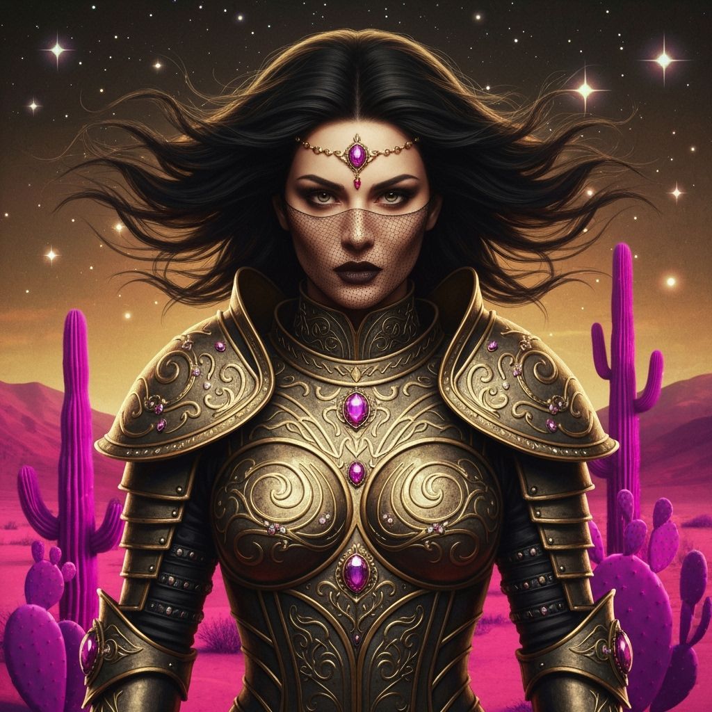 Warrior Woman in Teal and Gold Armor