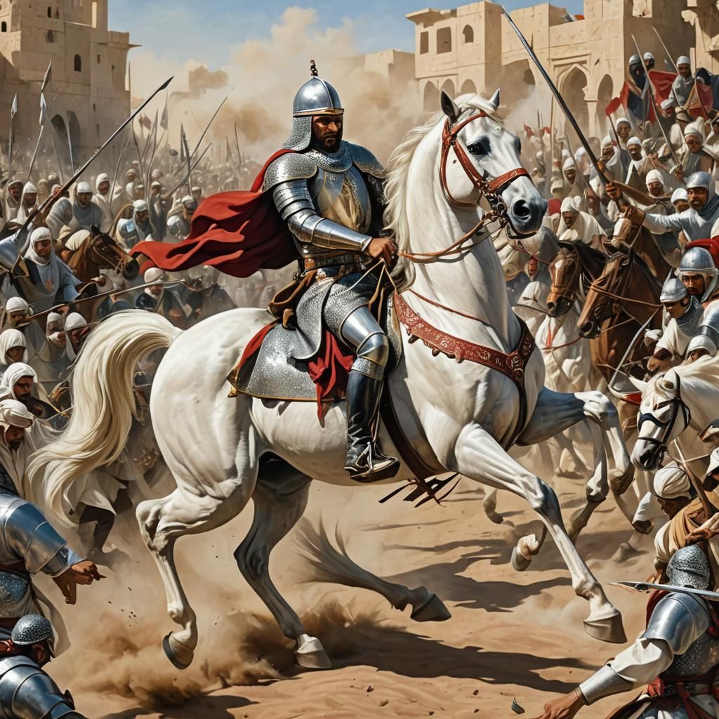 Cyberpunk Arab Knight in Epic Battle