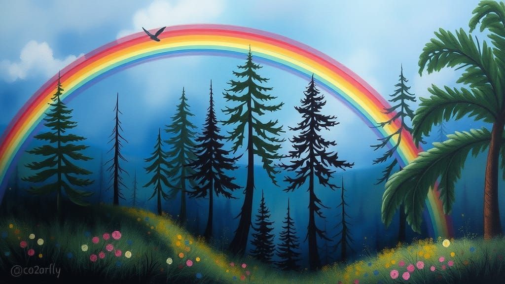 Rainbow Fairy Forest: An Oil Painting