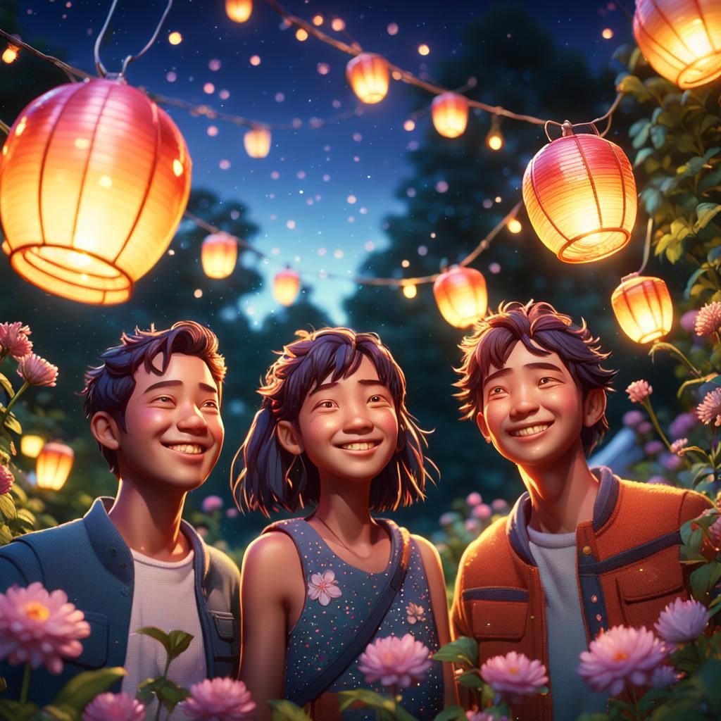 Garden Party at Dusk in Anime Style