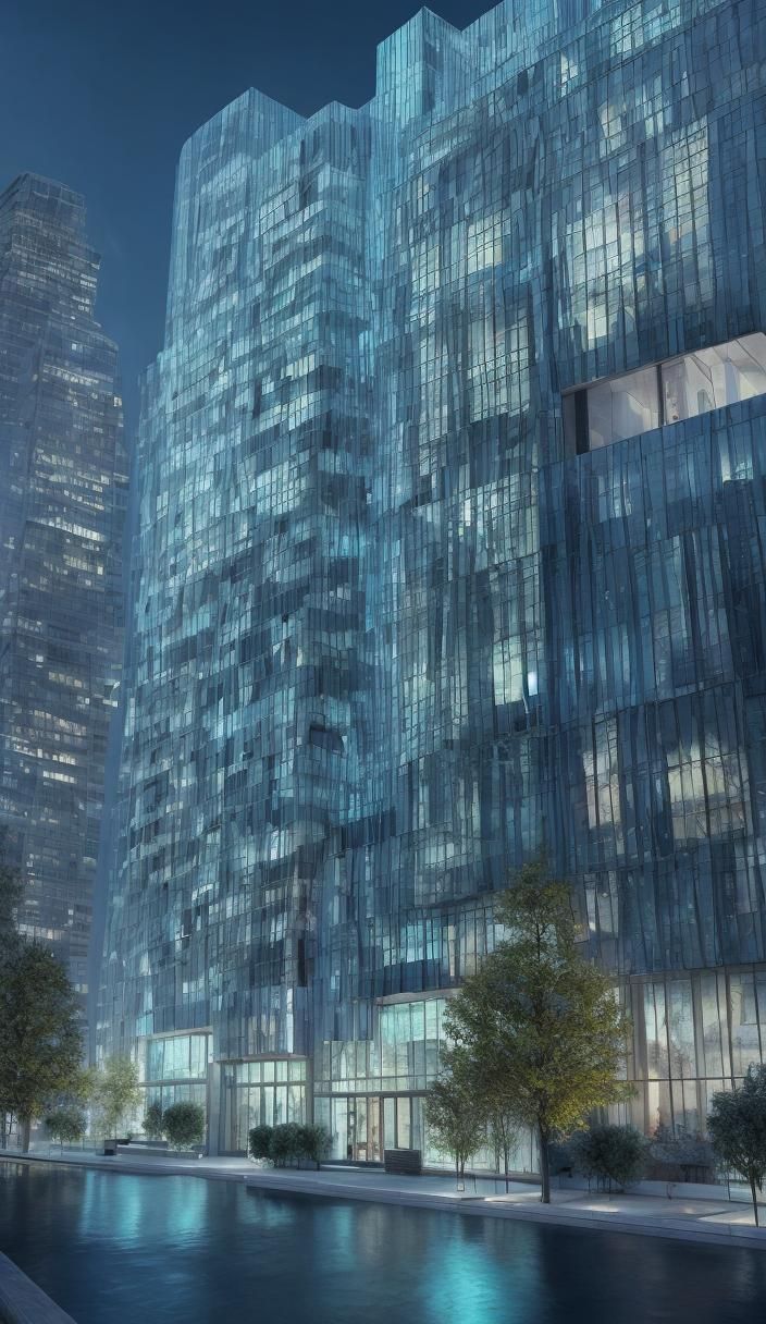 Modern Kitchen with Glass Facades in 3D Rendering