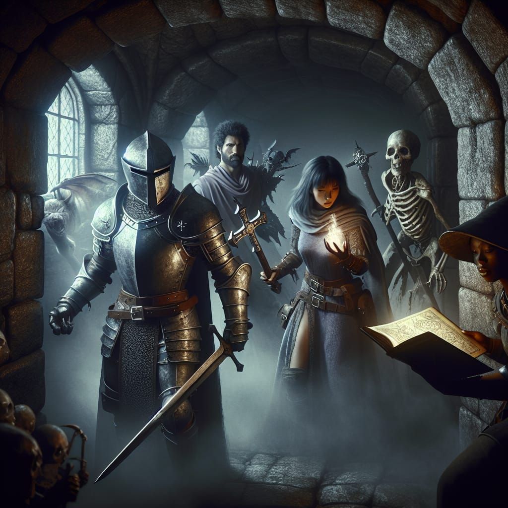 Fantasy Adventurers Flee Undead Horde in Dungeon
