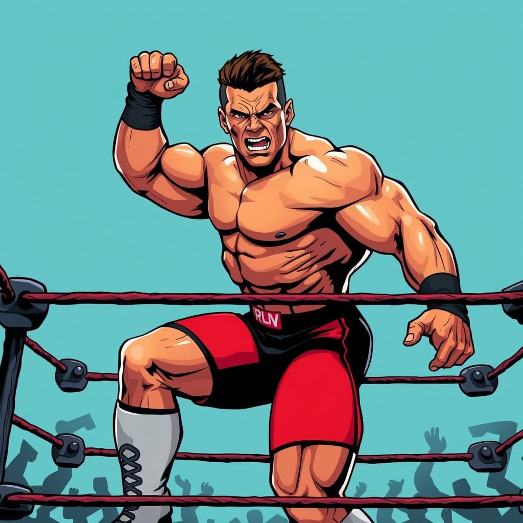 Dynamic Wrestling Pose in Comic Book Style