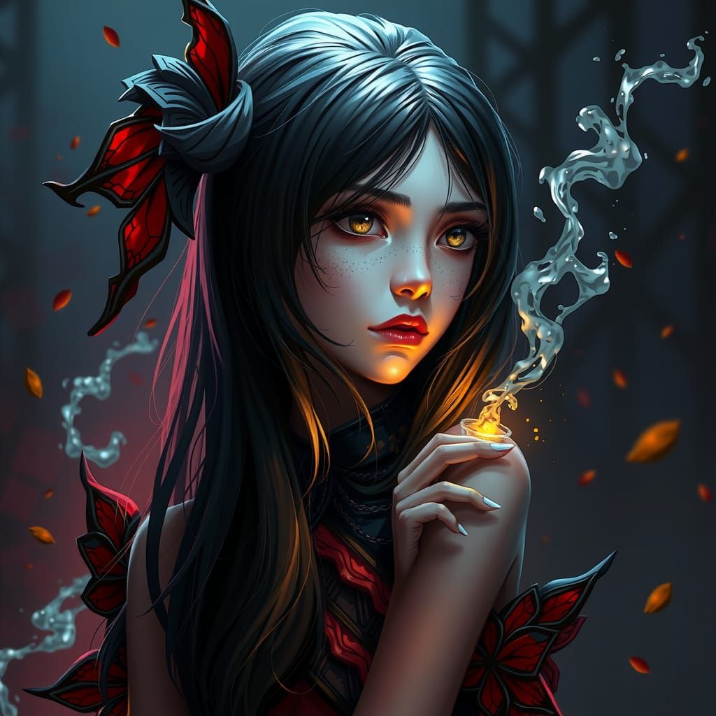 Gothic Girl Portrait in Magical Darkness