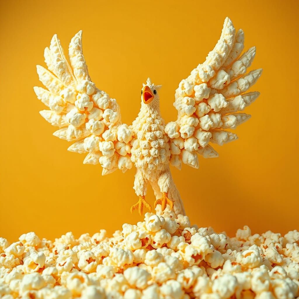 Popcorn Phoenix in Whimsical Illustration Style