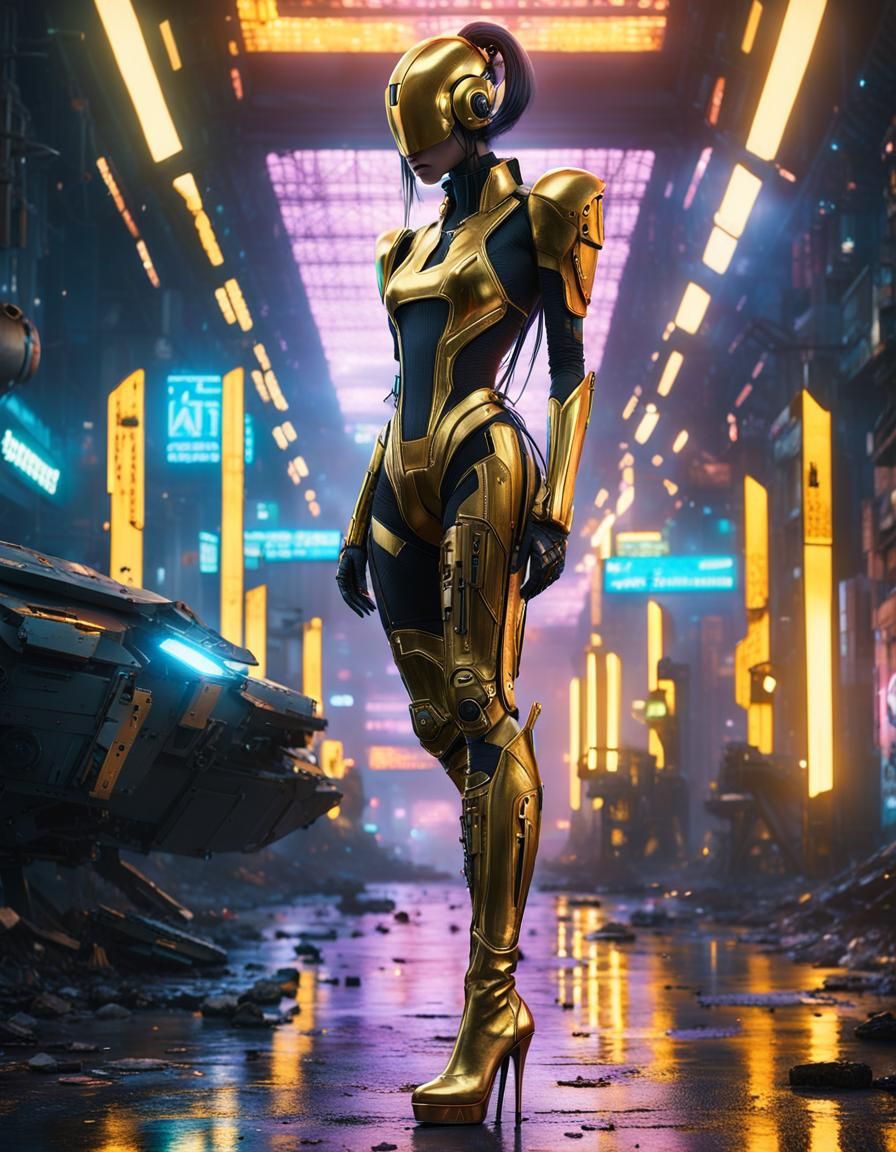 Cyberpunk Robot Girl in Metallic Bodysuit