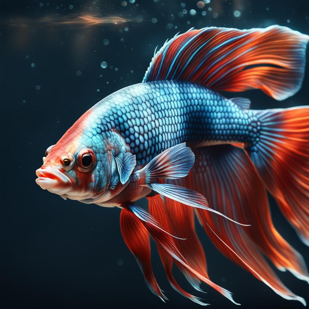 Hyperrealistic Betta Fish Close-Up: Detailed Digital Art
