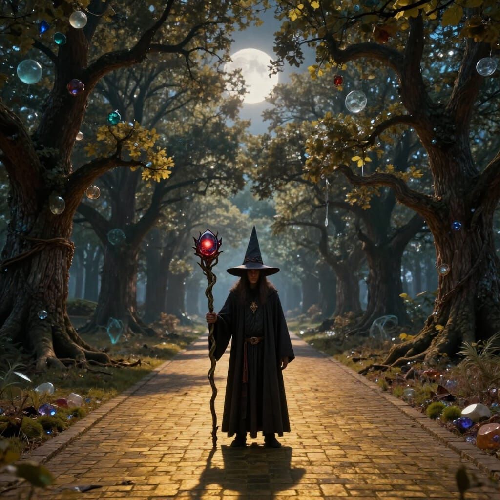 Wizard with Galaxy Staff on Golden Path