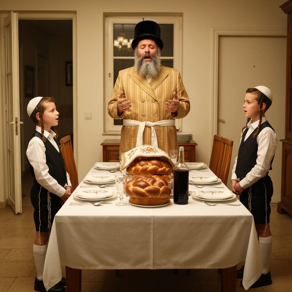 Shabbat Scene with Hasidic Man in Jerusalem Home