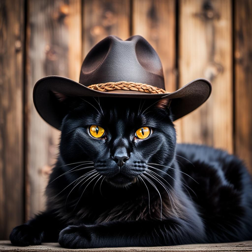 Black Cat in Cowboy Hat on Halloween Rancher
