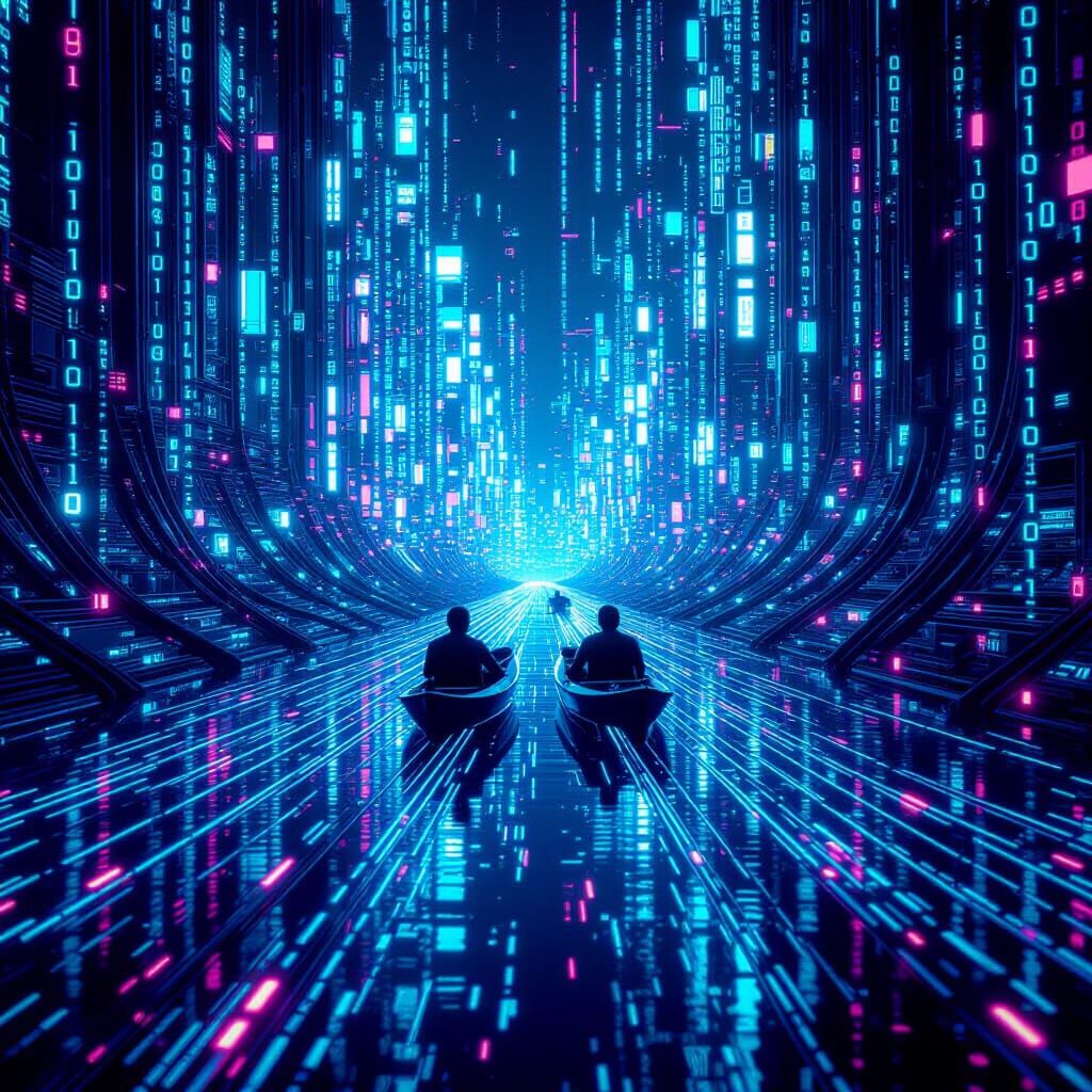 Surreal Collision of Intelligences in Fiber Optic River