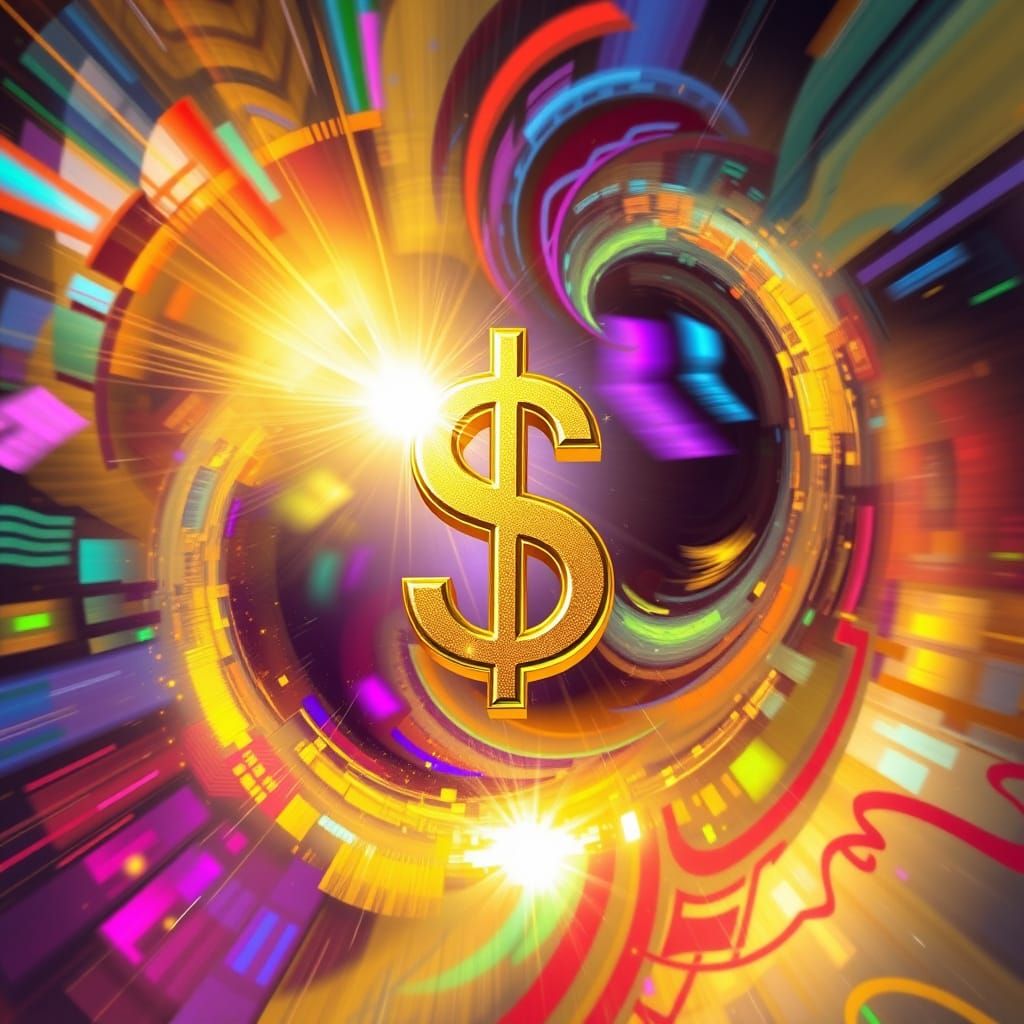 Gleaming Golden Dollar Sign in Vibrant Futuristic Scene