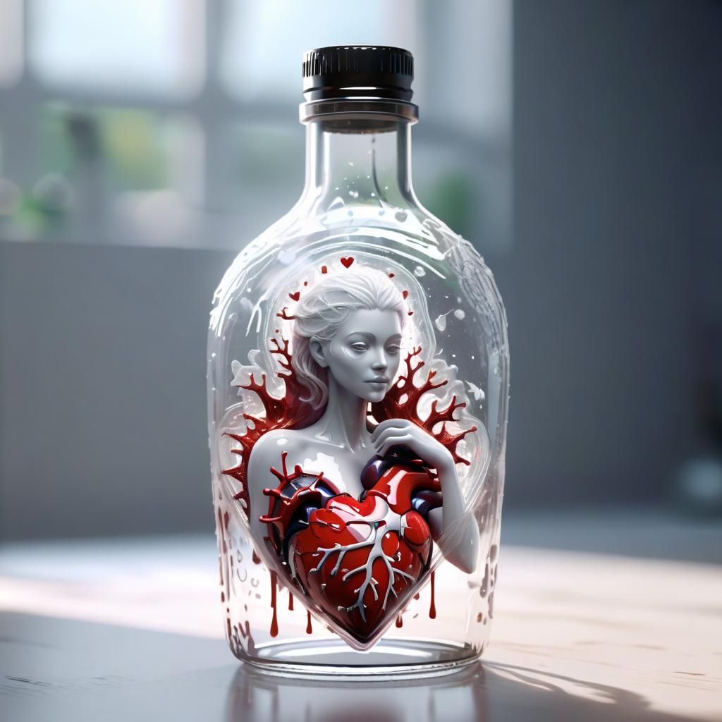 Heart Model in Bottle: Fantasy Splash Art