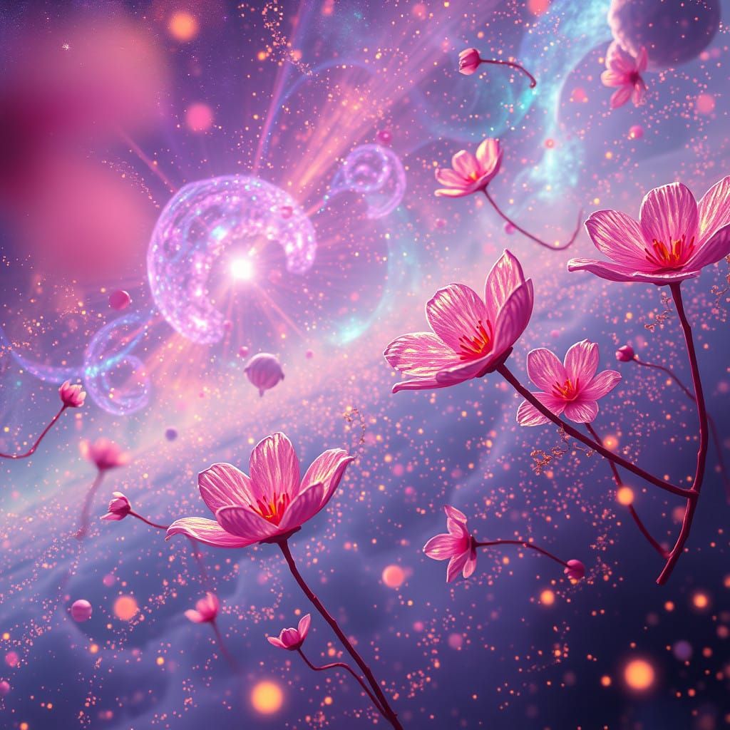 Cosmic Dawn Awakening in Vibrant, Surreal Landscape Painting