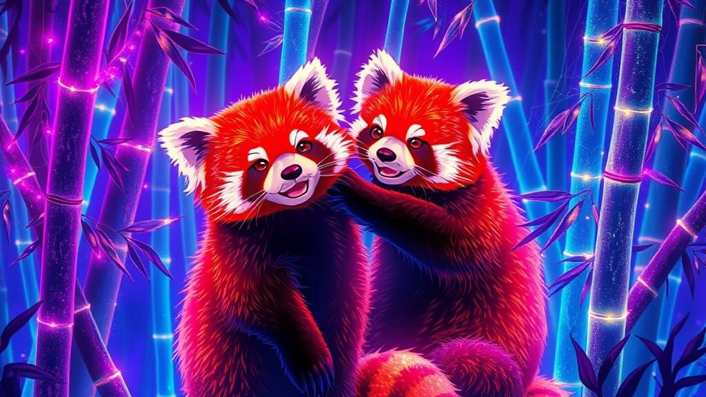 Psychedelic Red Pandas in Fiberoptic Anime Style