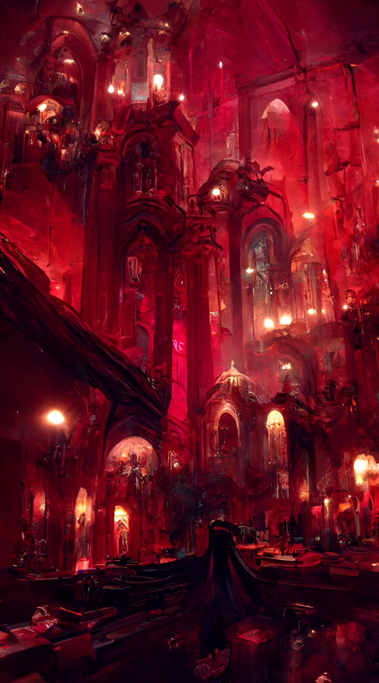 Evil Vampire Cathedral at Night: Detailed Digital Painting