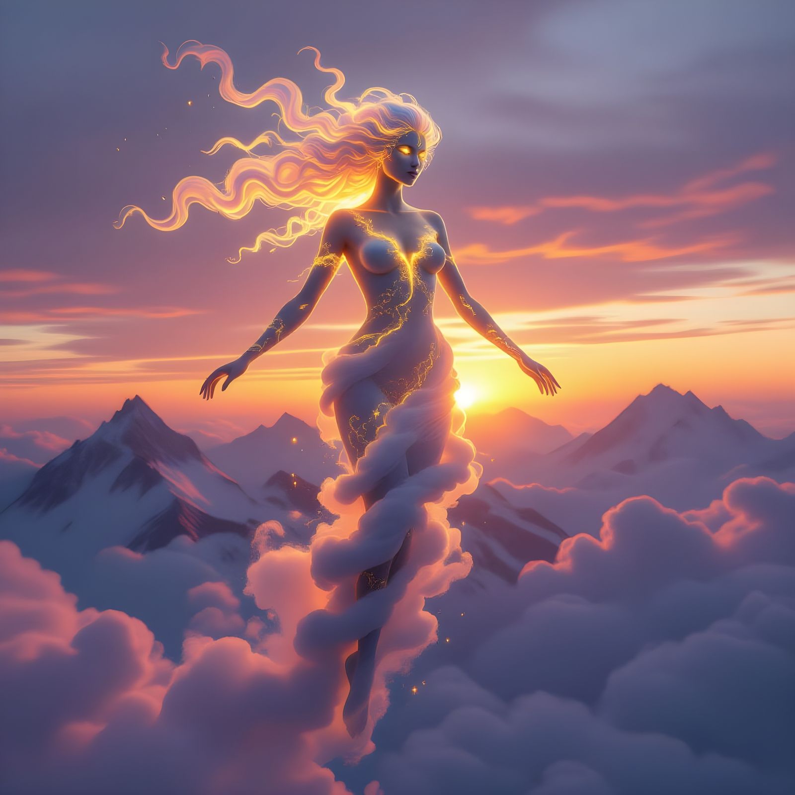 Ethereal Mist Elemental Ascends at Dawn: Photorealistic Imag...