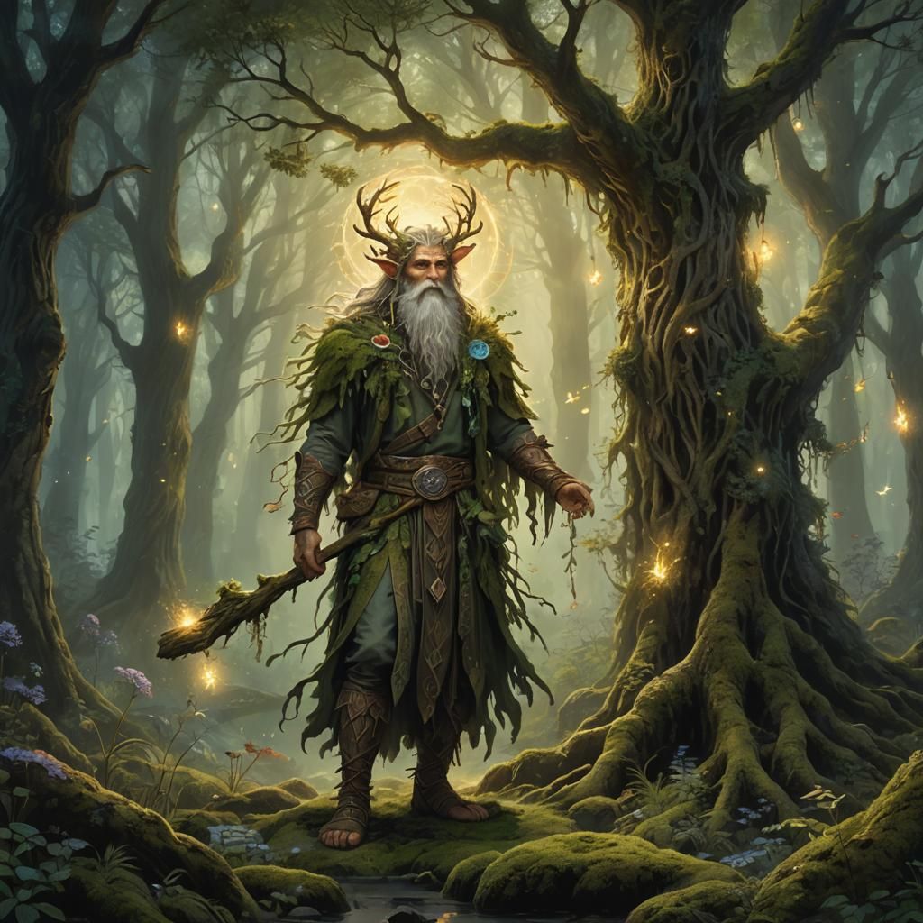 Firbolg Druid in Ethereal Forest, Matte Painting