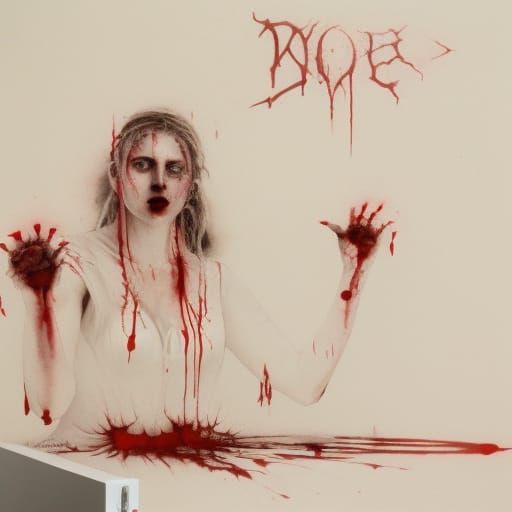 Woman's Bloody Art: A Dark Fantasy Painting
