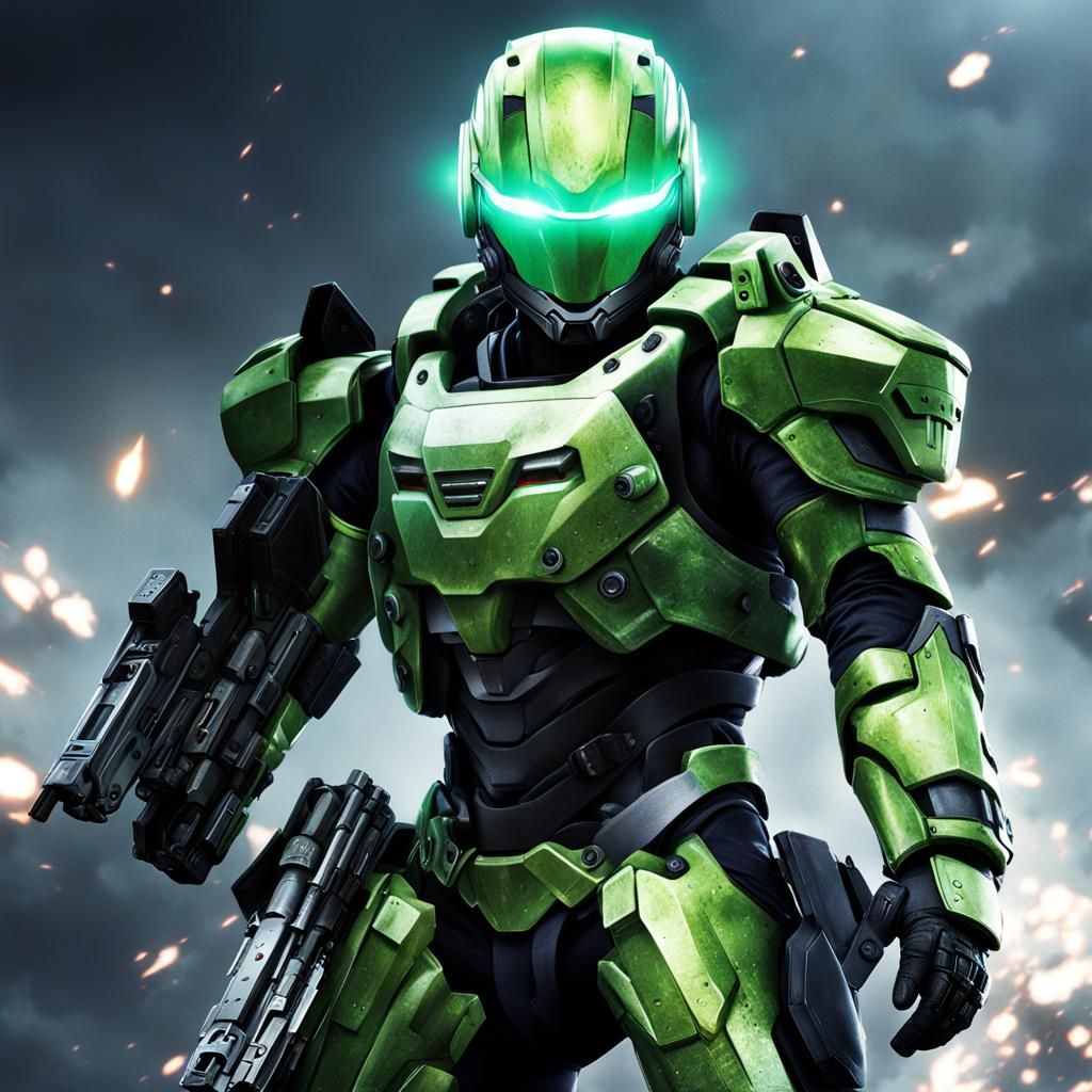 Hyperrealistic portrait of a super powerful weaponized android war soldier wearing indestructible armour  with far-reach...