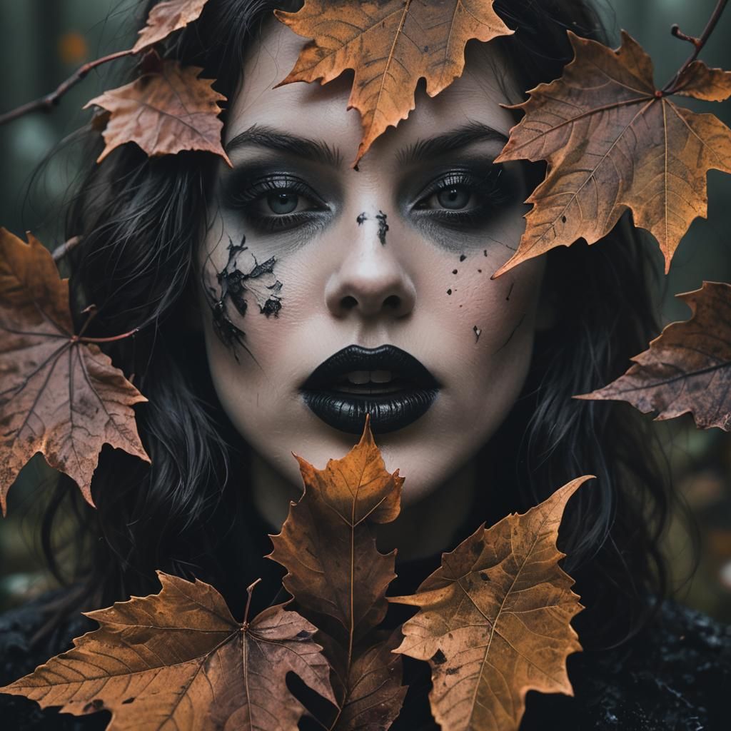 Eerie Autumn Portrait with Dark Lipstick
