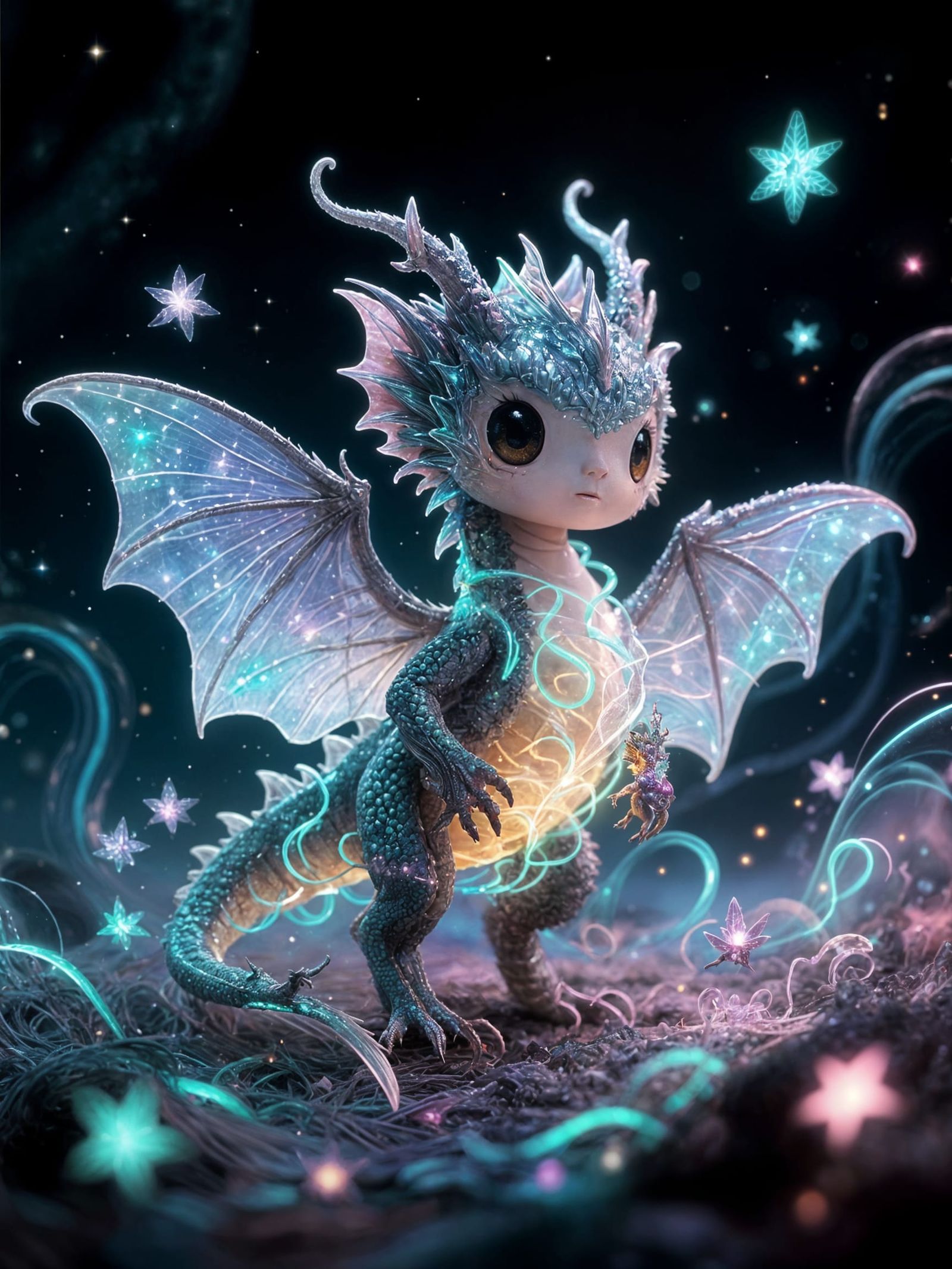 Chibi Fairy-Dragon Hybrid in Sinister Whimsical Style