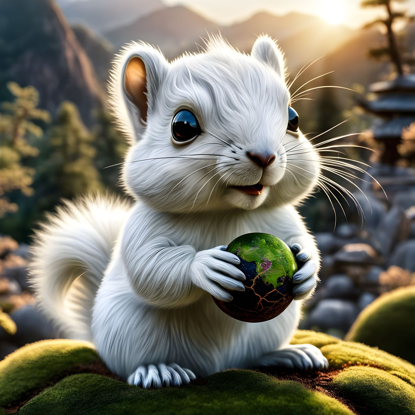 Mystical Mountain Squirrel in Zen Garden at Sunrise