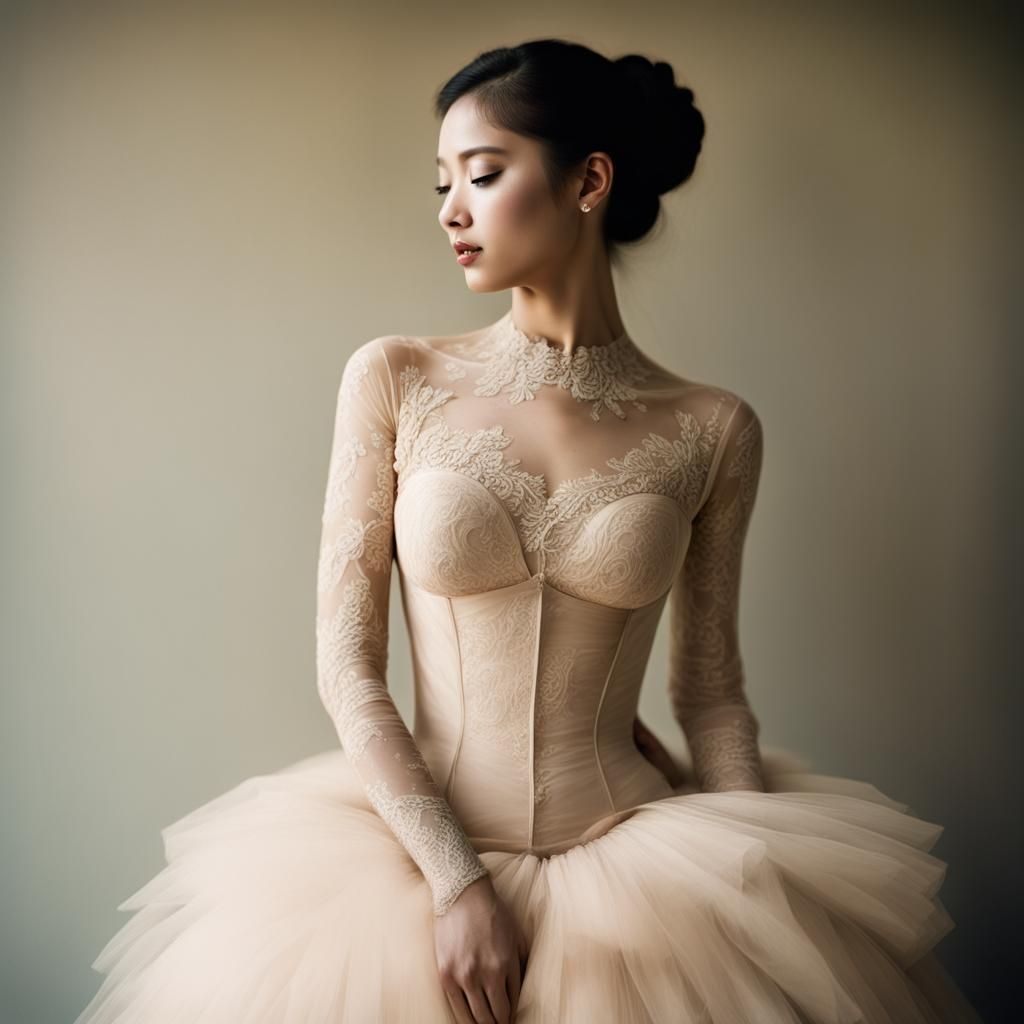 Woman in Lace Bodystocking with Bokeh Background