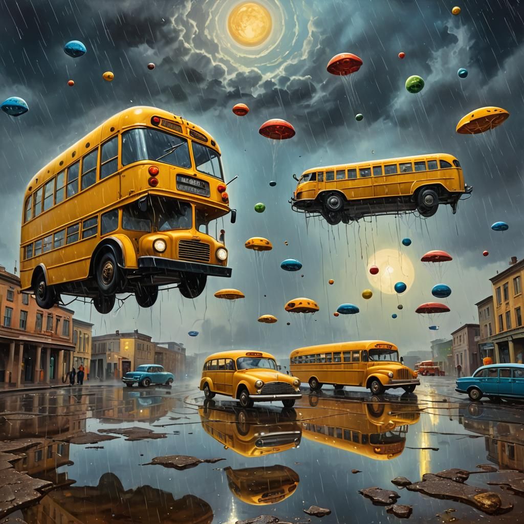 Dreamlike Moonscape with Floating Vehicles