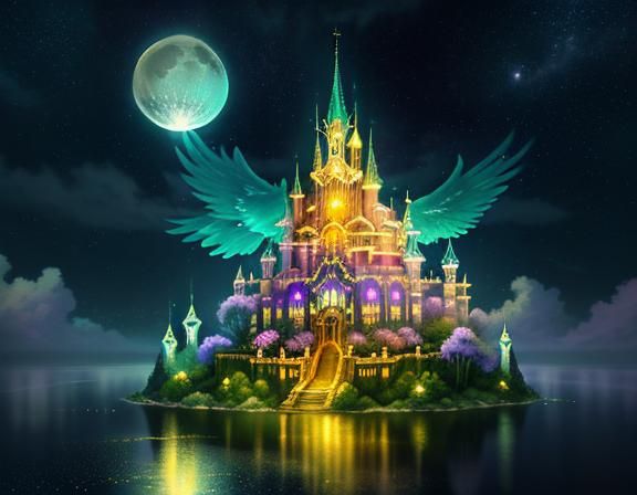 Angels Guard a Floating Palace in Chromatic Aberration