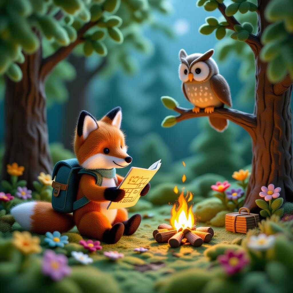 Cozy Felt Forest Diorama at Twilight