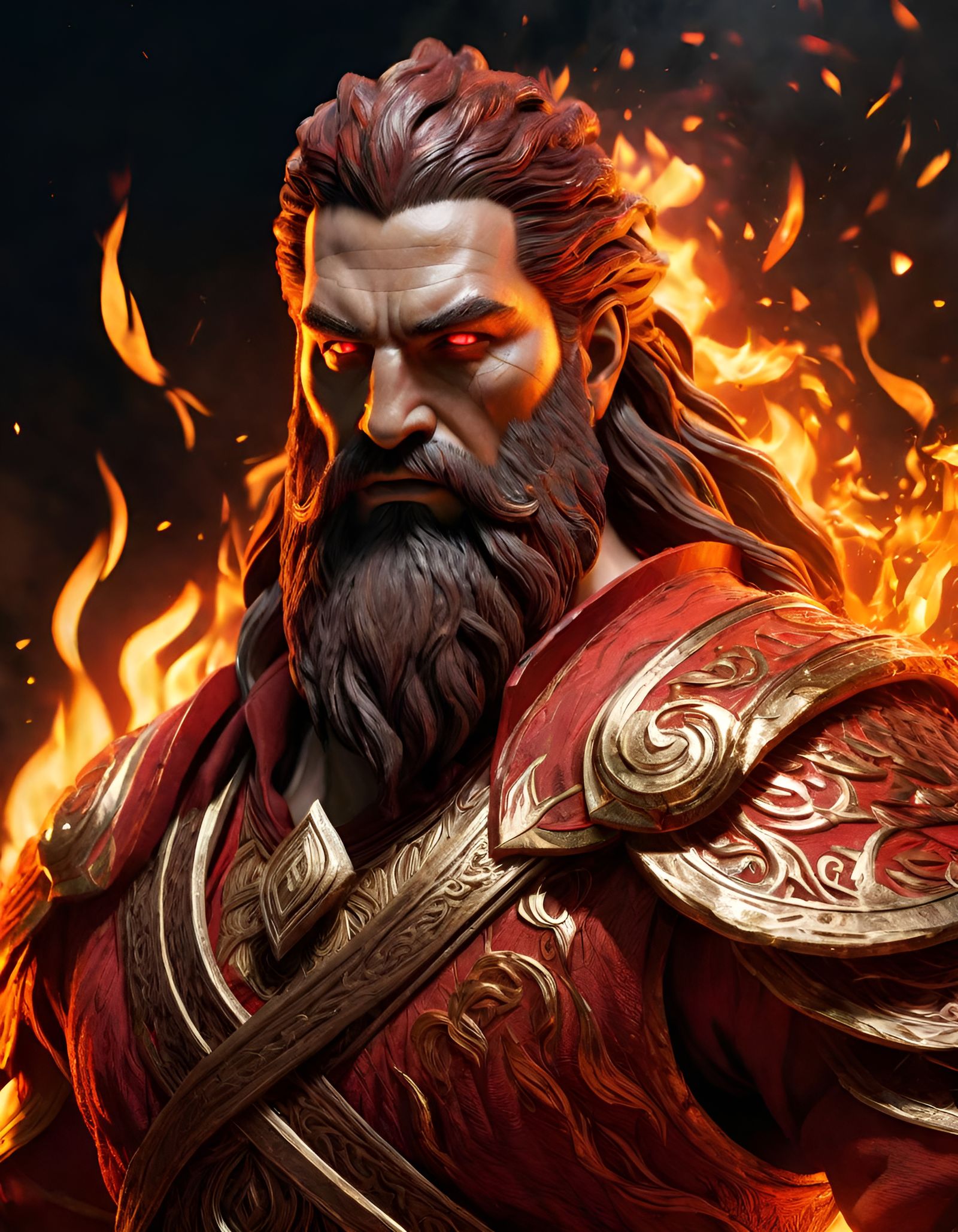 Hyperdetailed God of Fire with Burning Hair