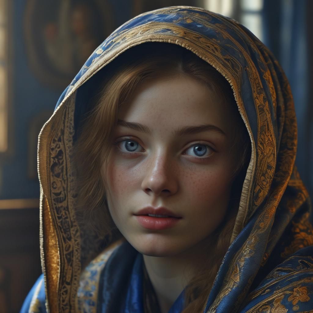 Vermeer-Style Portrait of Woman in Dutch Interior