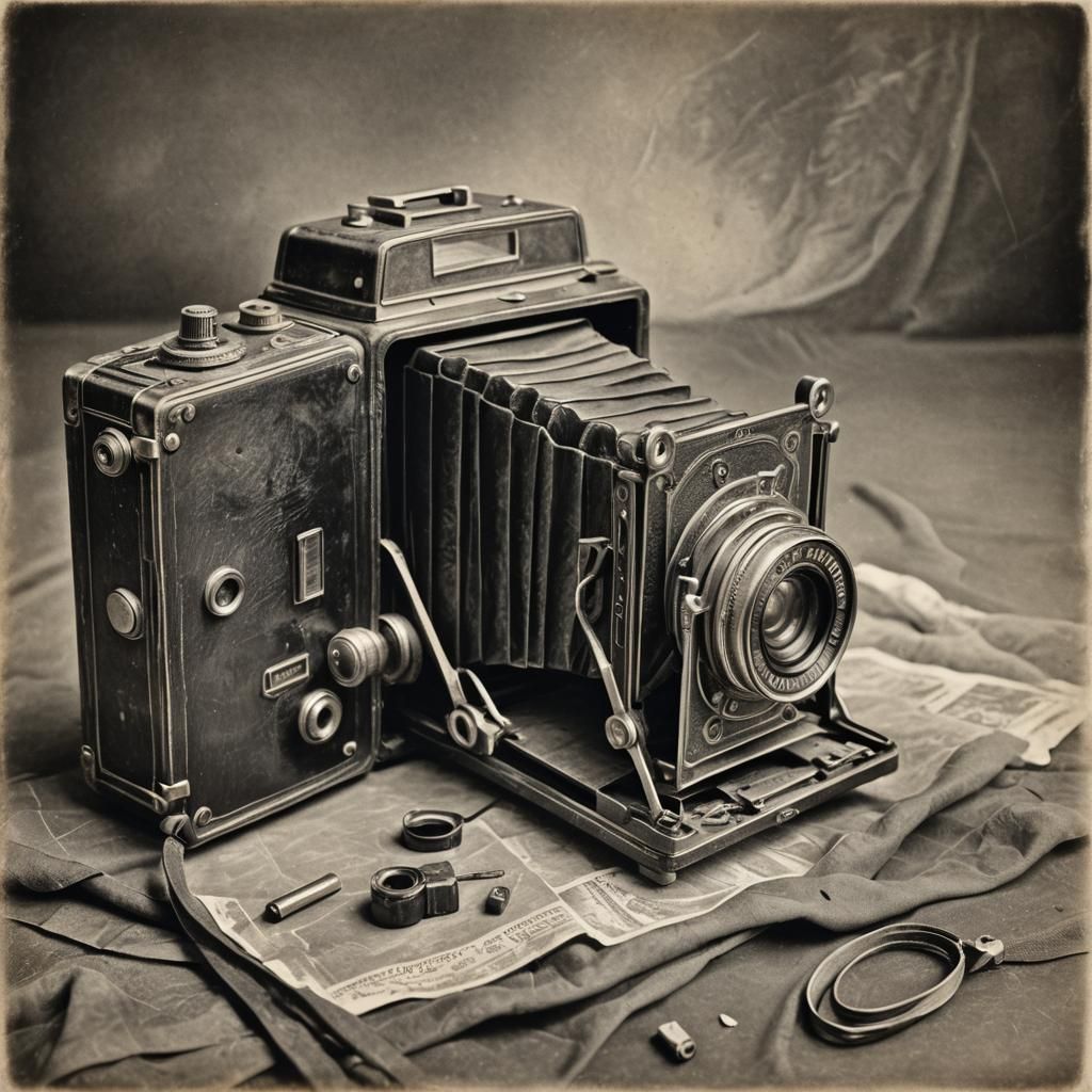 Old Battery and Camera: Hyperdetailed Charcoal Drawing