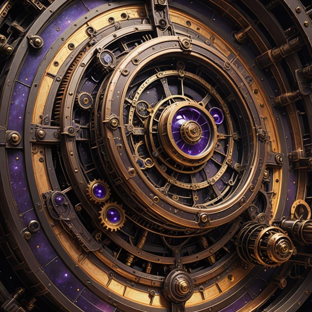 Steampunk Space Probe in Orbit Over a Swirling Black Hole