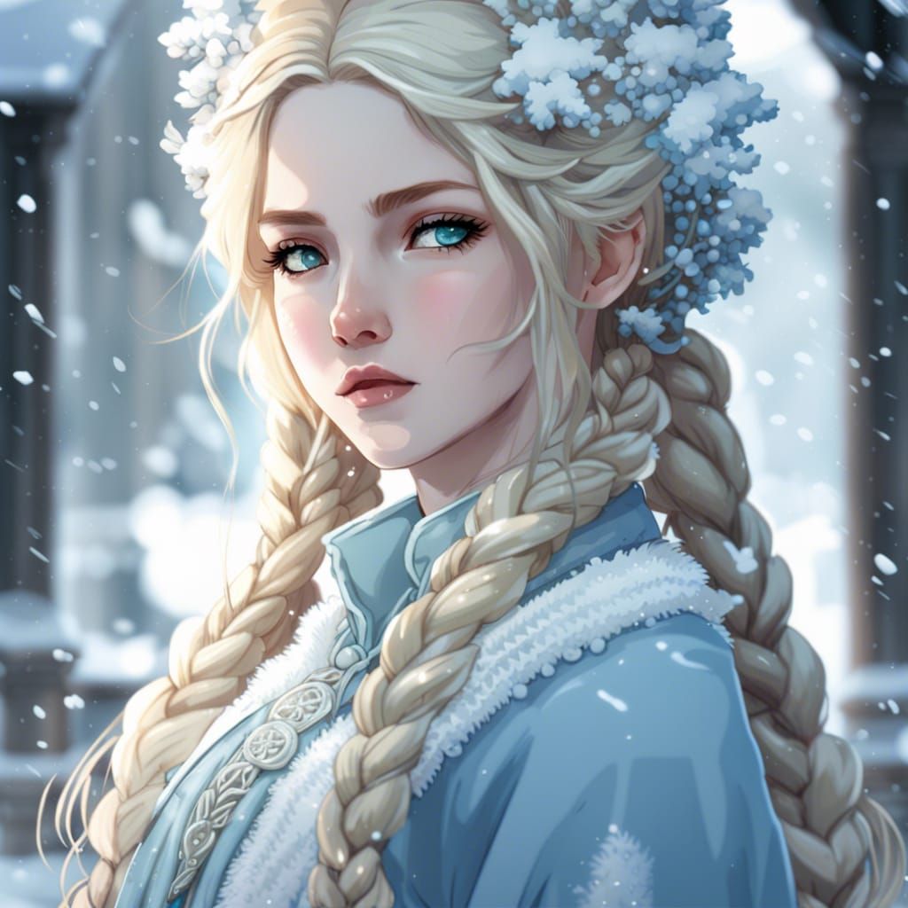 Anime Goddess Portrait in Winter Style