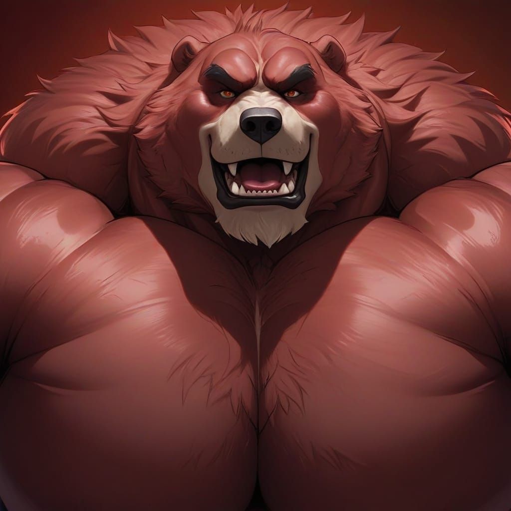 Red Bear's Weathered Face: A Muscular Bear's Portrait in Hig...