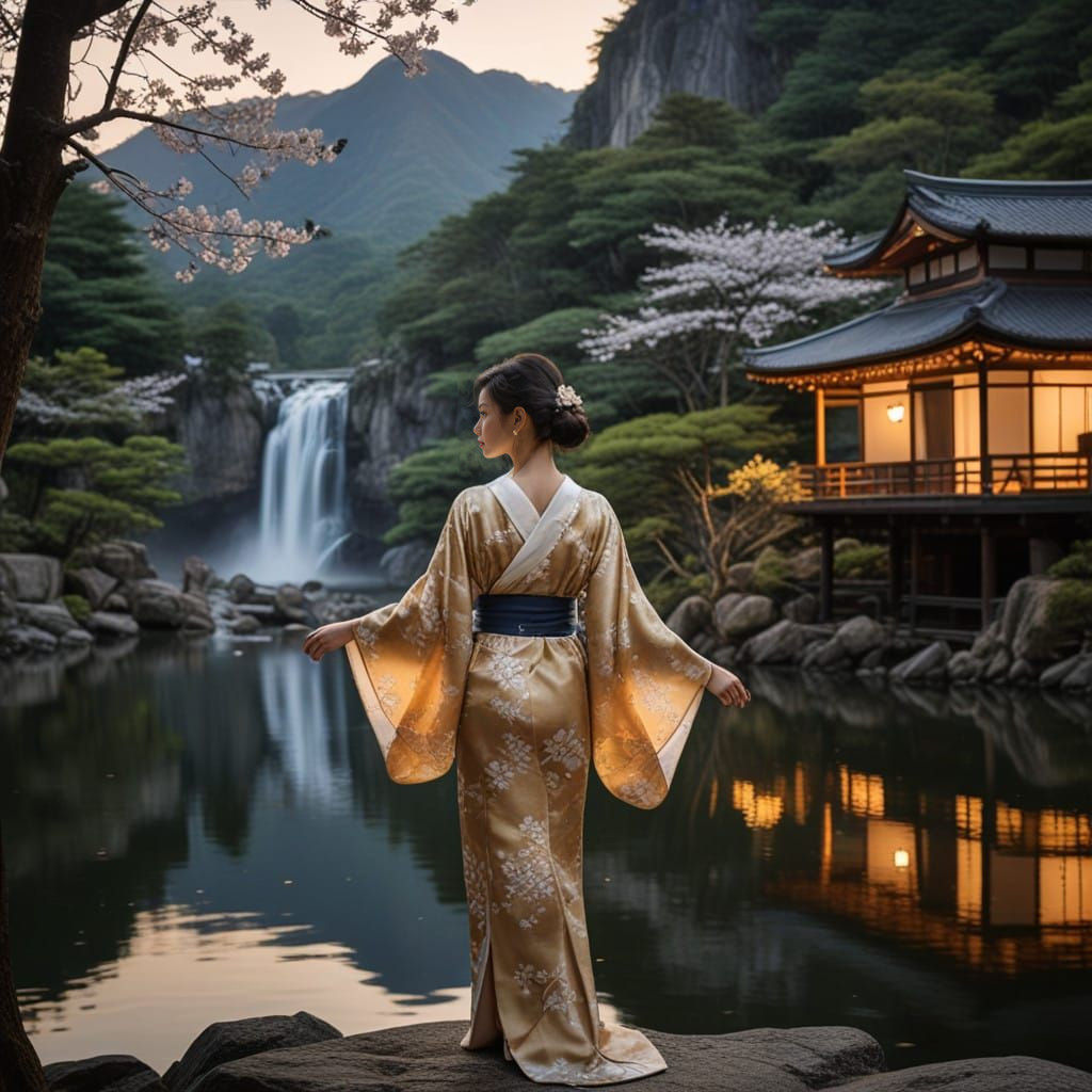 Stunning Japanese Evening Landscape in Oil Painting Style