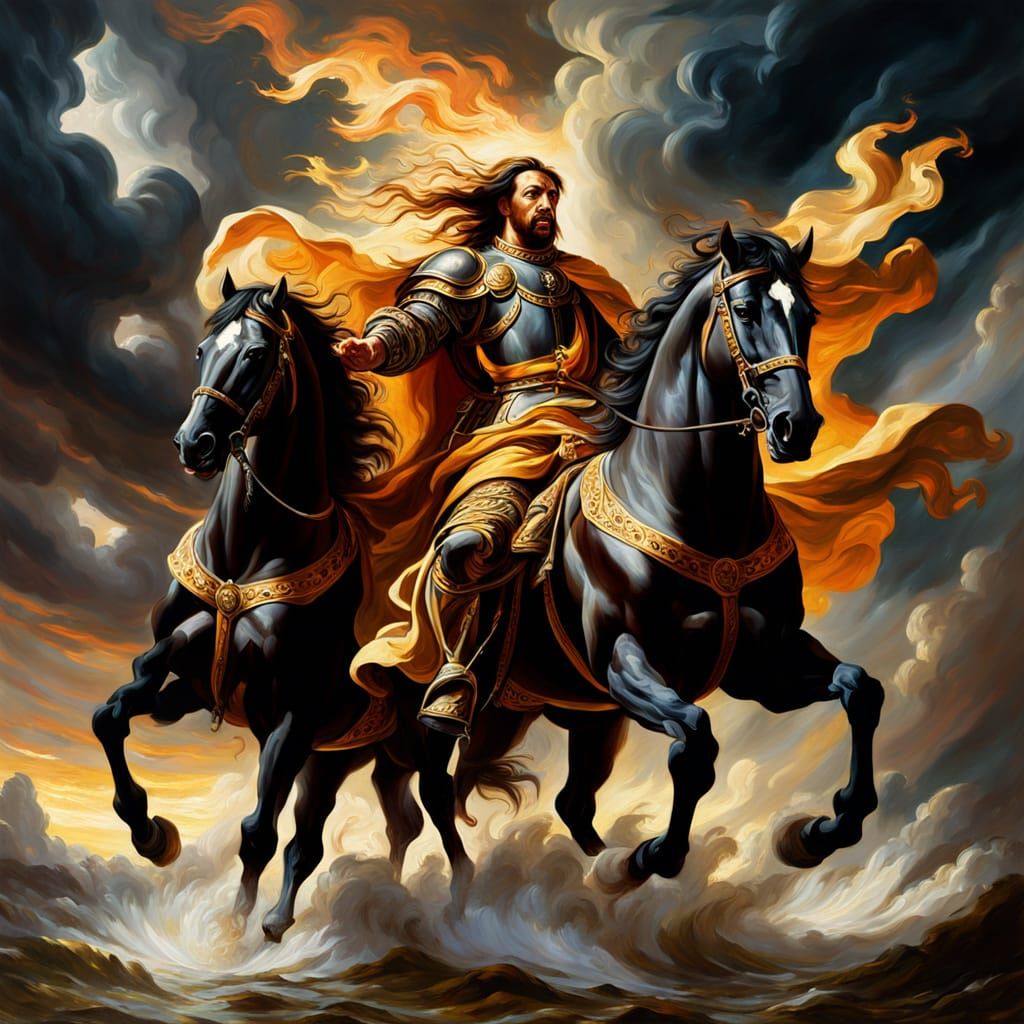 Baroque Oil Painting: Automedon and Divine Horses