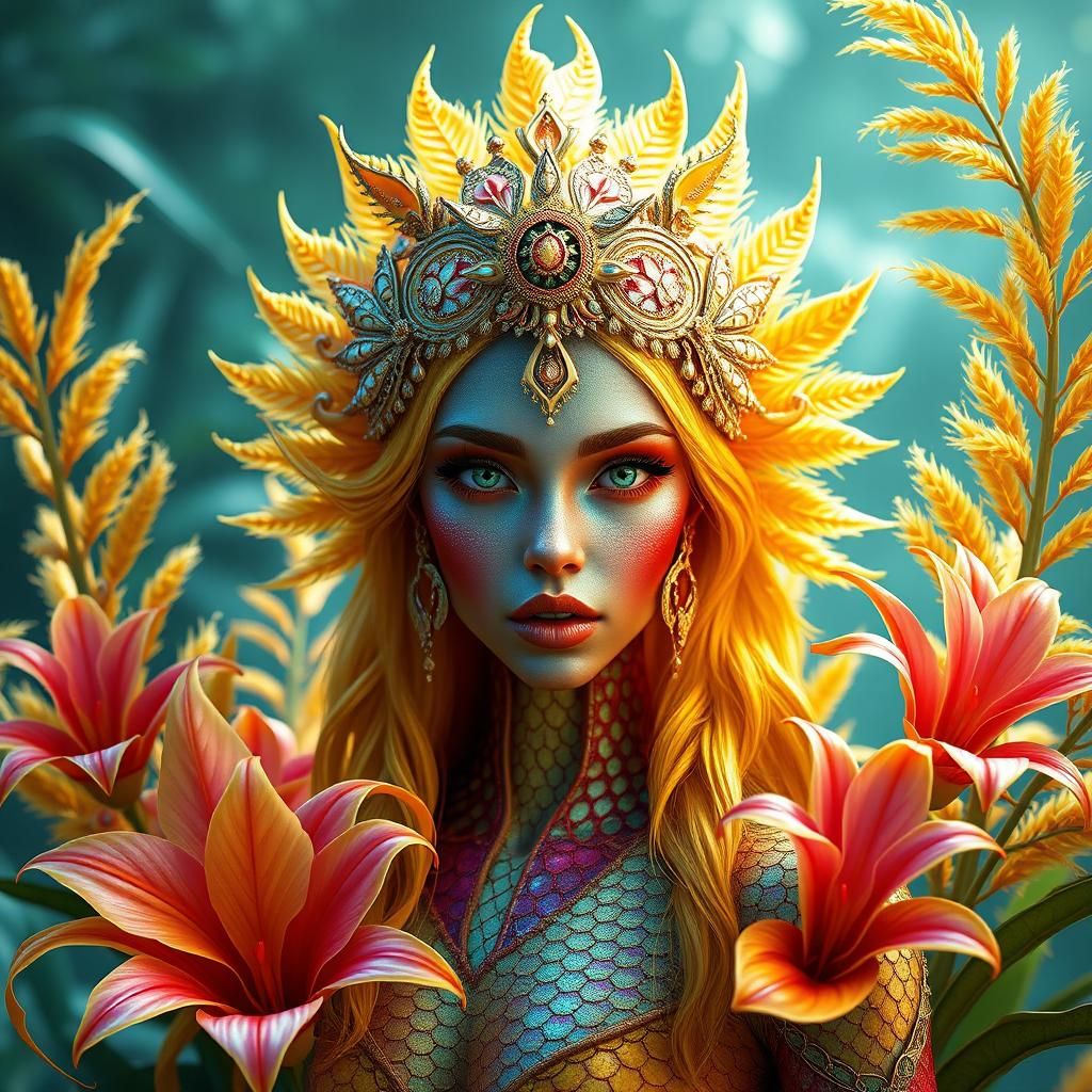 Iridescent Woman with Feathers in Unreal Engine 3D