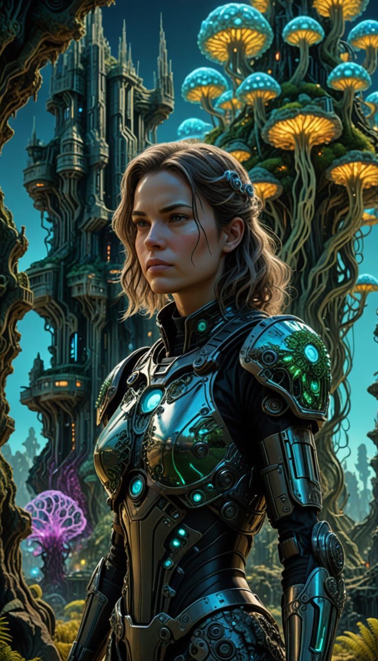 Glowing Female Scoundrel Surrounded by Bioluminescent Arcolo...