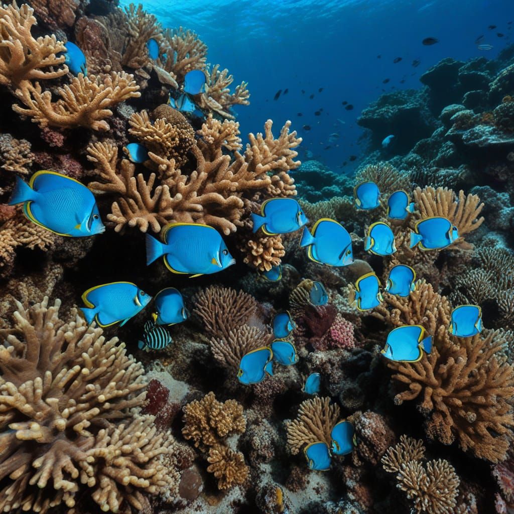 Electric Blue Fish in Tropical Coral Reef