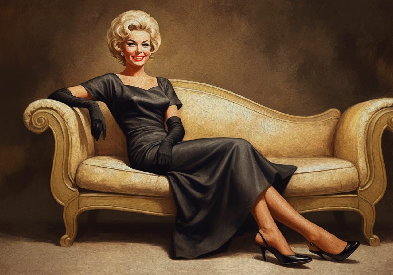 Elegant Woman on Sofa: Impressionistic Oil Painting