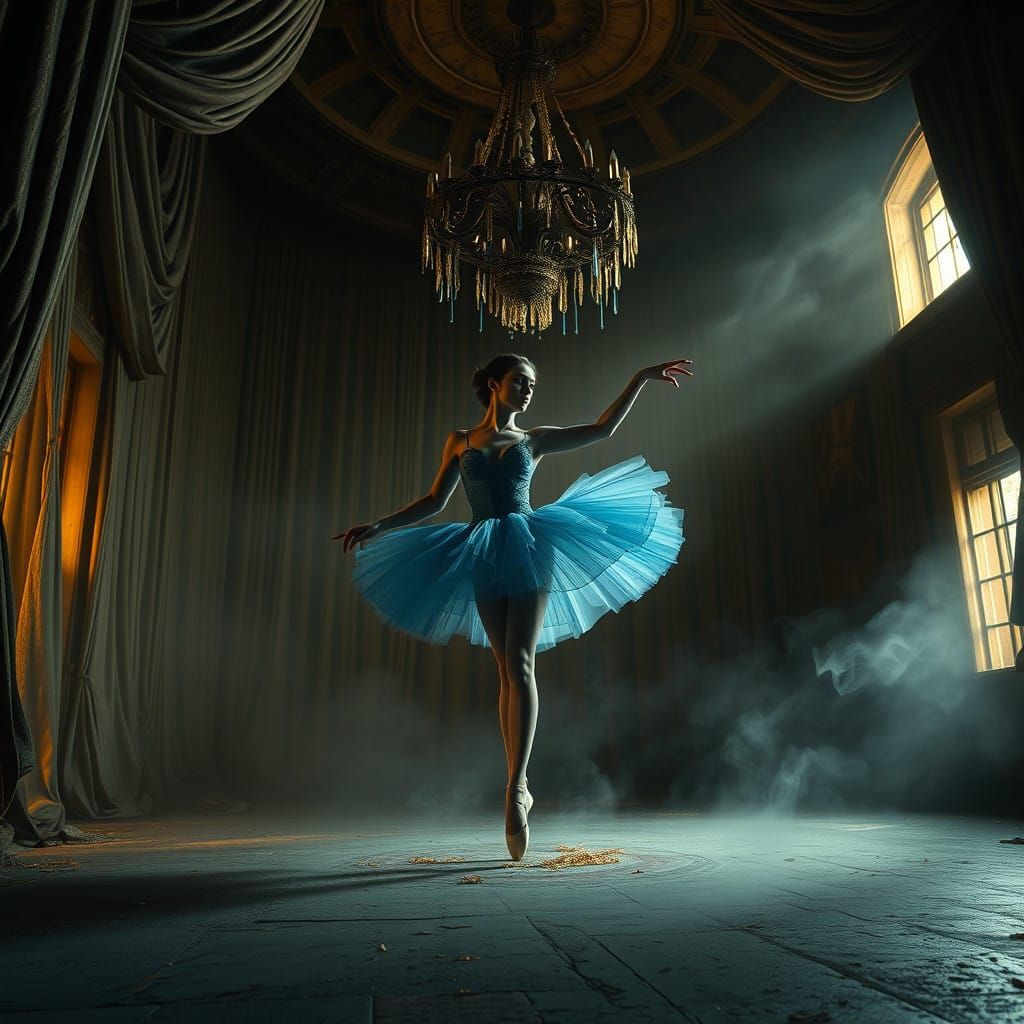 Ethereal Ballerina in Haunting, Abandoned Theater