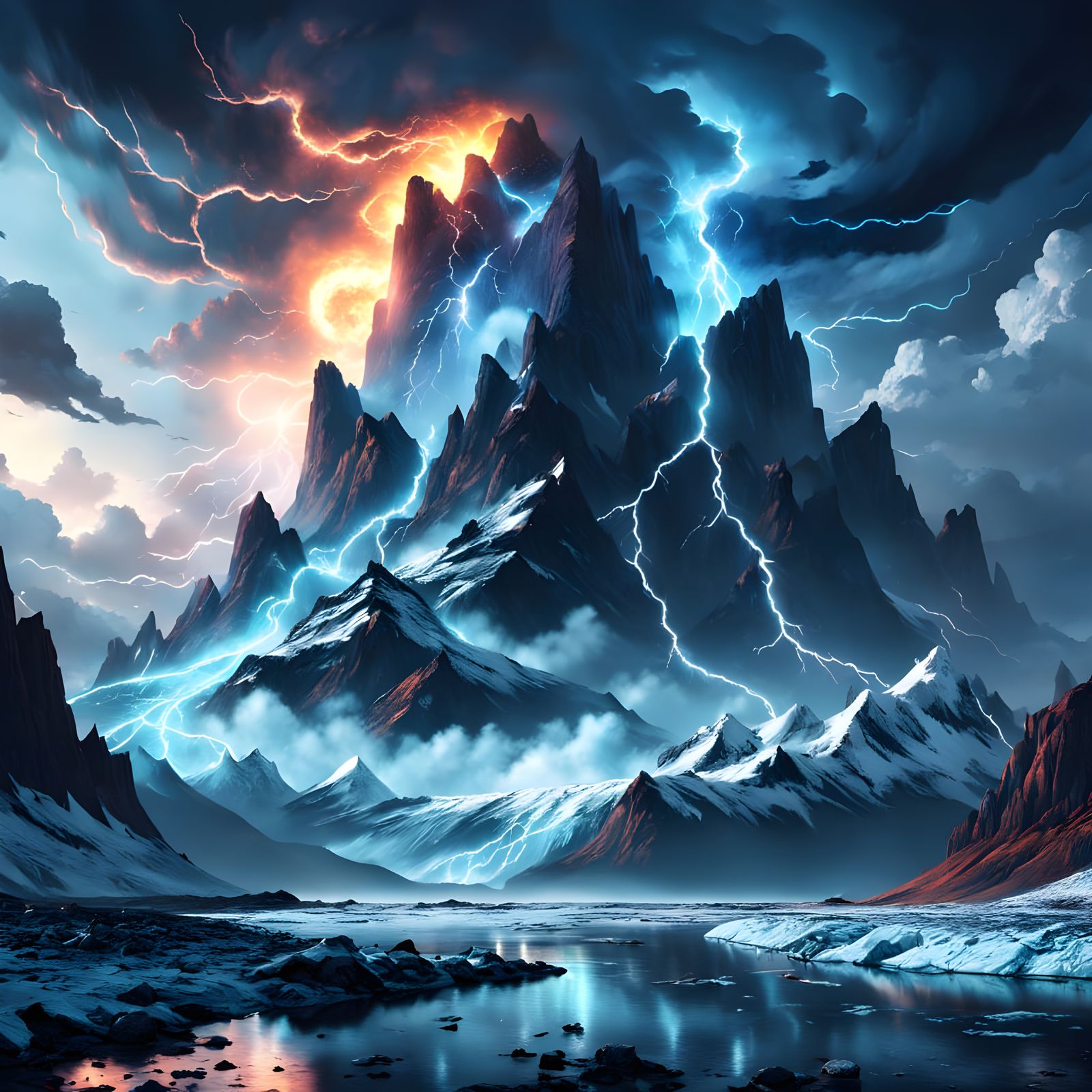 Majestic Elemental Forces Collide in a Dramatic, Atmospheric...