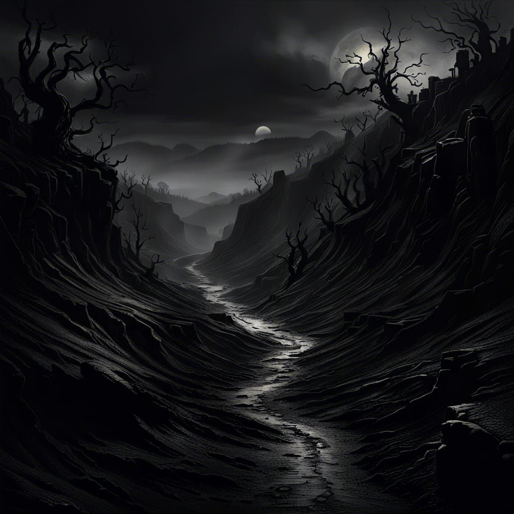 Ominous Post-Apocalyptic Landscape in Monochromatic Green