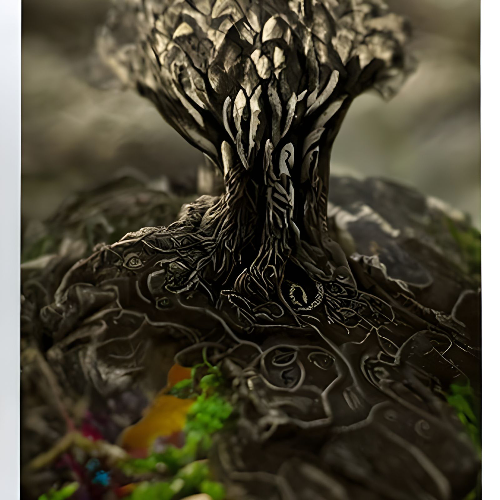 Yggdrasil, Norse World Tree in Charcoal Drawing