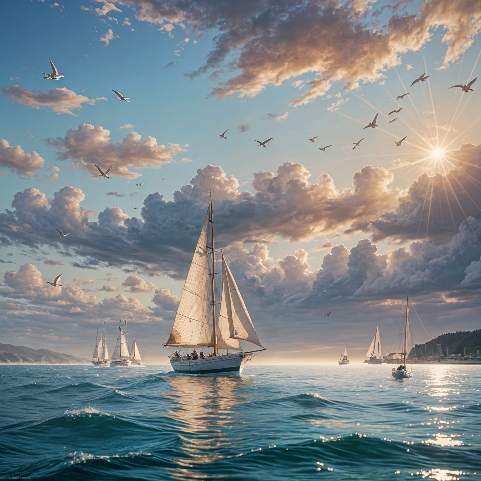 Classic Sailing Boat on Open Water