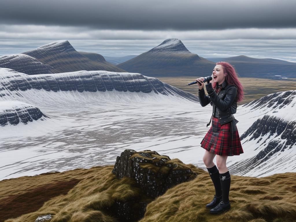 Singer Performs on a Scottish Mountain